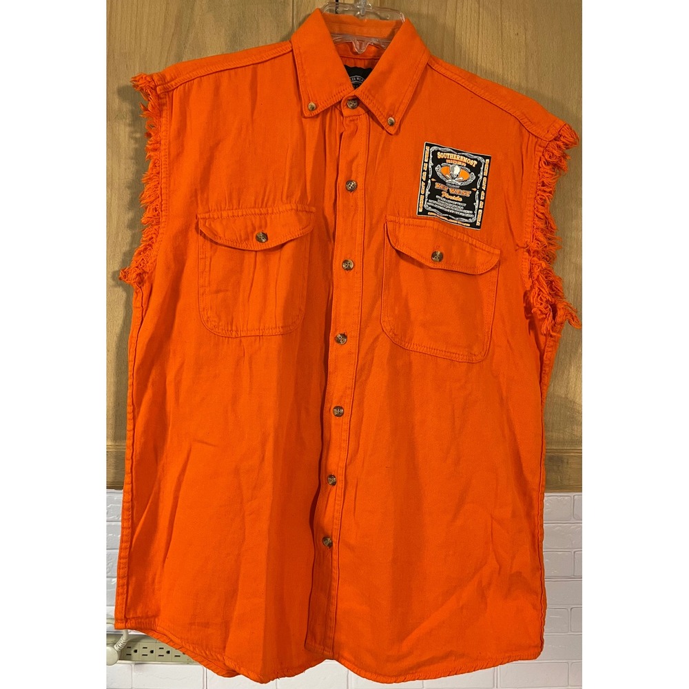 Biker Wear USA Sleeveless Shirt Men's M Orange Key West‎ Biker Cut Off
